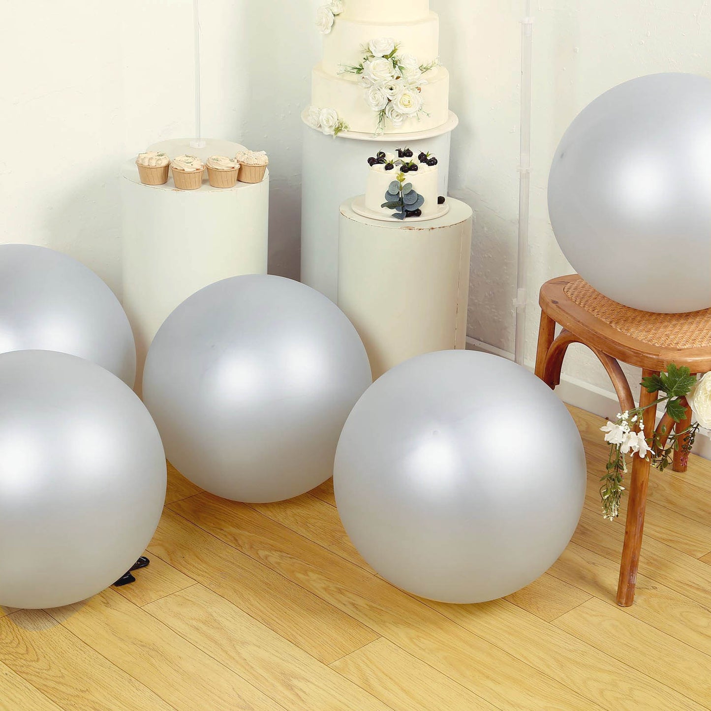 5 Pack Large Silver Biodegradable Balloons, Eco-friendly Thickened Extra Strong Latex Helium Party Balloons - 36"