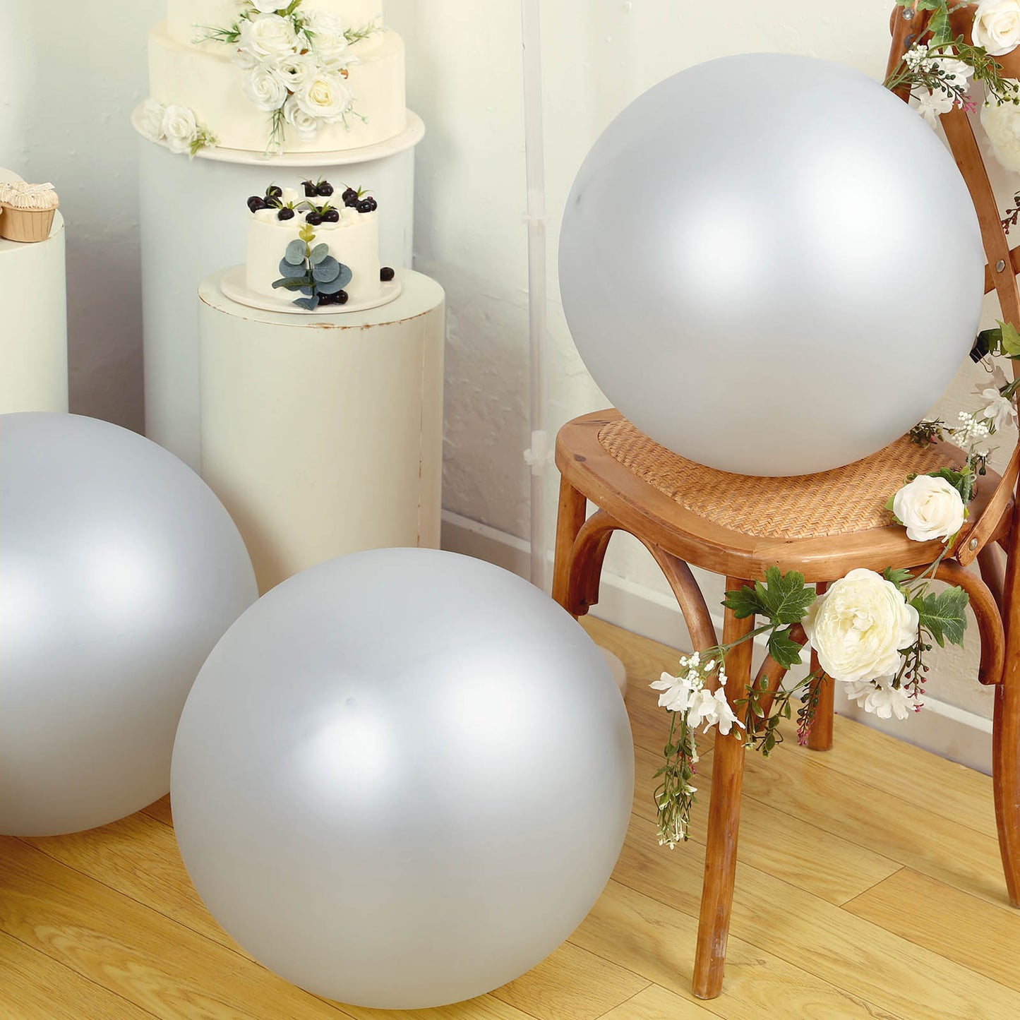 5 Pack Large Silver Biodegradable Balloons, Eco-friendly Thickened Extra Strong Latex Helium Party Balloons - 36"