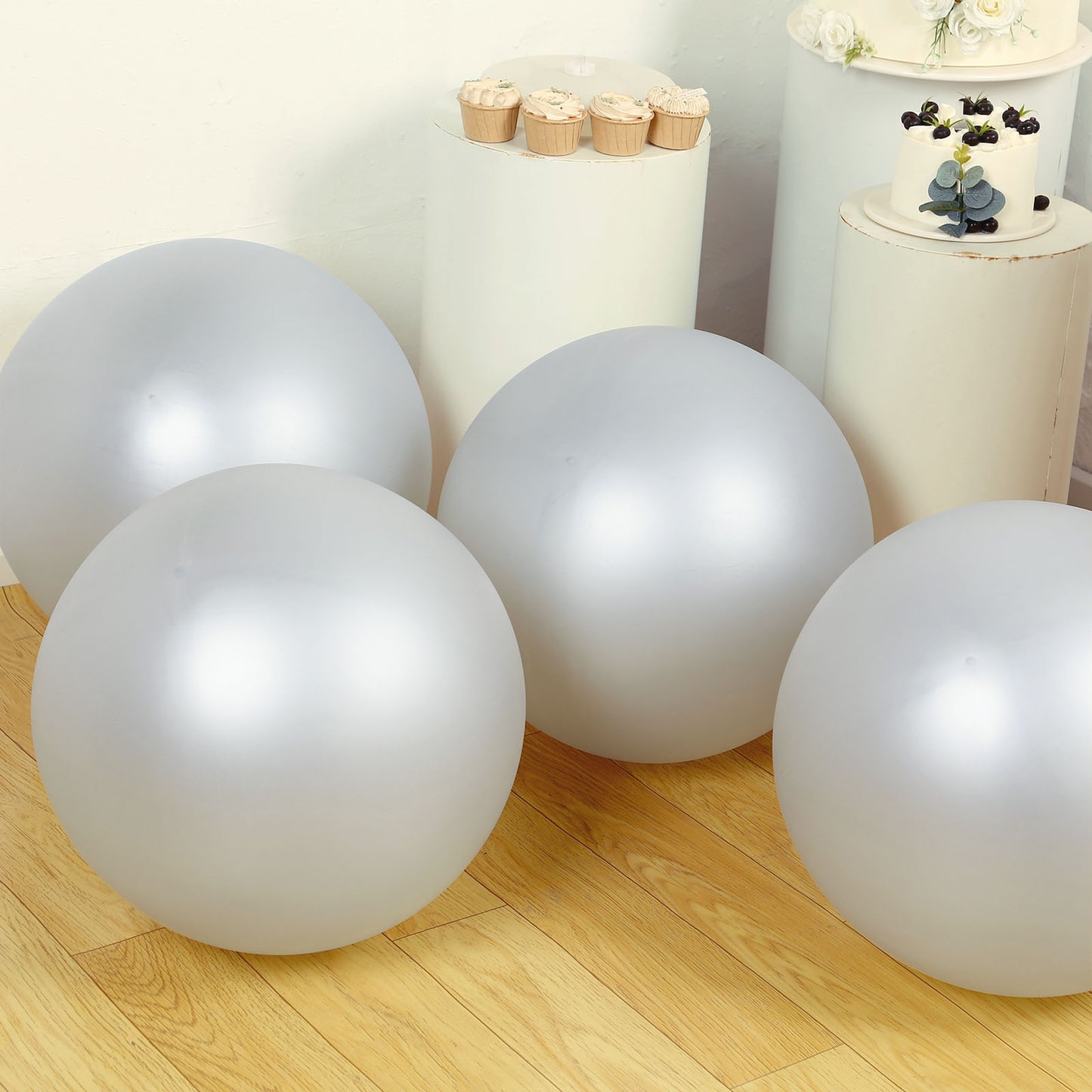 5 Pack Large Silver Biodegradable Balloons, Eco-friendly Thickened Extra Strong Latex Helium Party Balloons - 36"