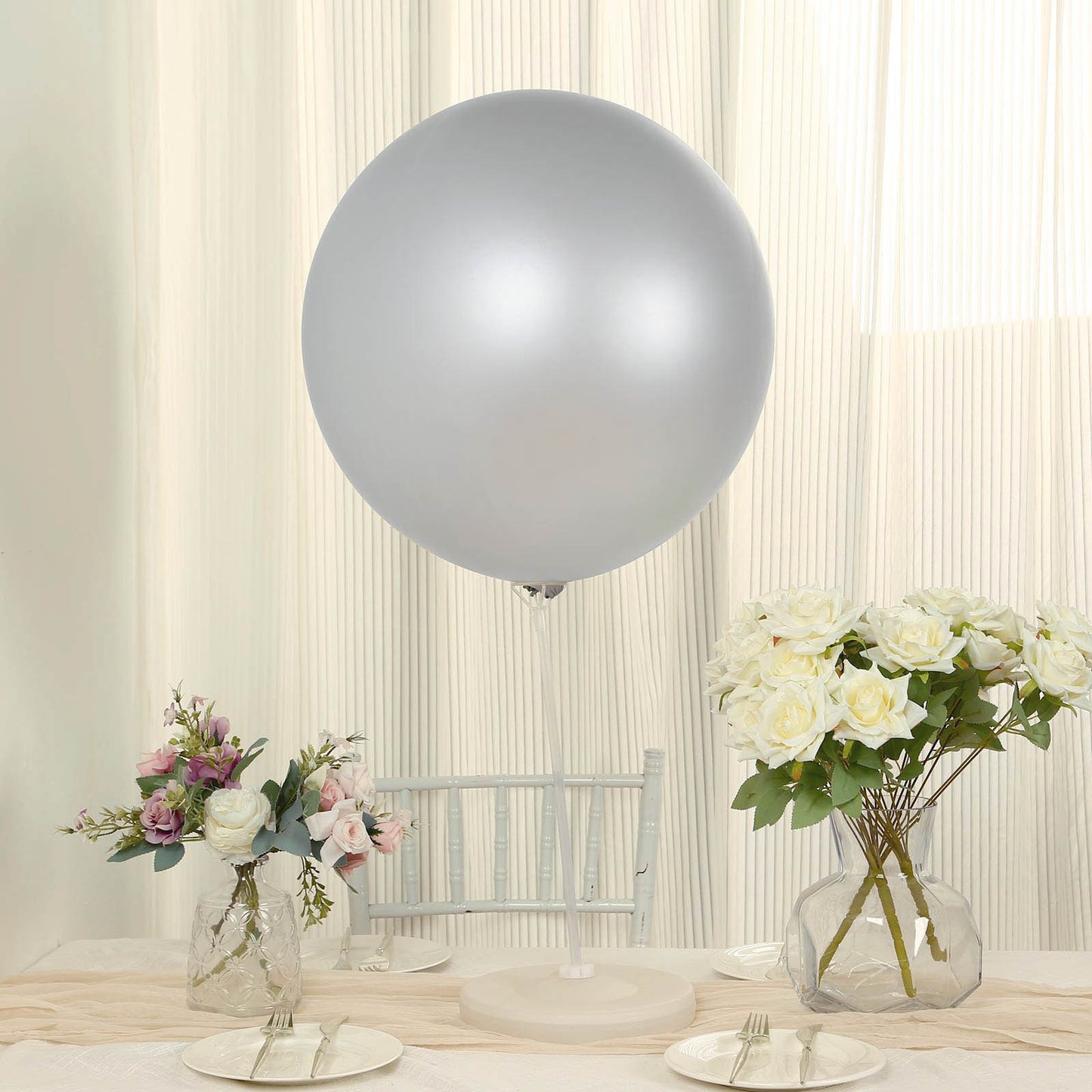 5 Pack Large Silver Biodegradable Balloons, Eco-friendly Thickened Extra Strong Latex Helium Party Balloons - 36"