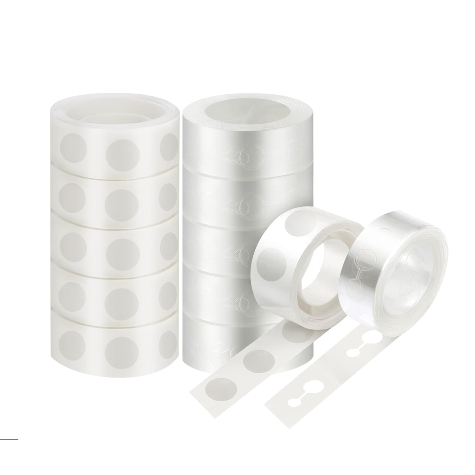 Clear balloon tape strips and glue dots for party decorations.