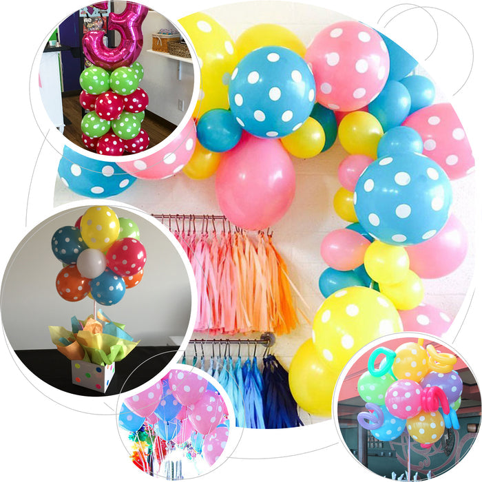 25 Pack | 12" Hot Pink and White Fun Polka Dot Latex Party Balloons