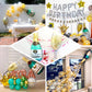 Champagne and gold balloons for a festive birthday celebration.