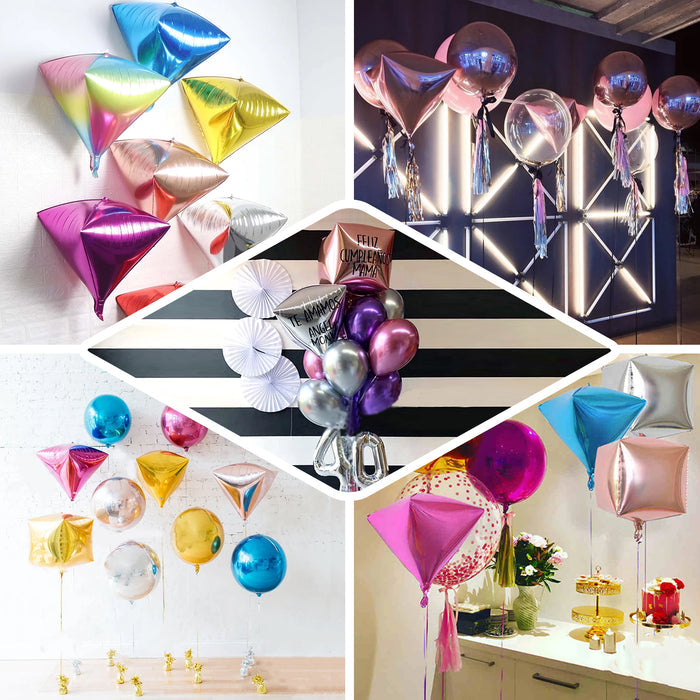 Shiny gold 4D diamond self-sealing foil balloon, 16 inches, pack of 3.