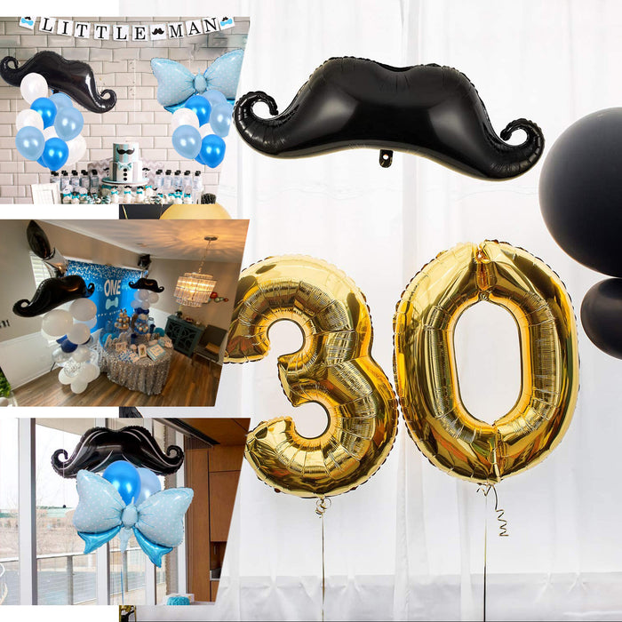 31" Black Mustache Shaped Mylar Balloon for party decor.