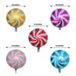 5 pack of 13" candy striped swirl print balloons in vibrant colors.