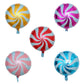 Candy striped swirl print mylar foil balloons in vibrant colors.