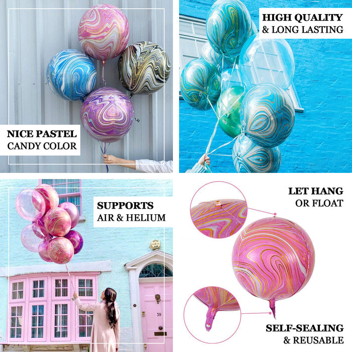 3 Pack | 13" 4D Blue/Gold Marble Sphere Foil Helium or Air Balloons