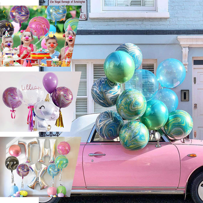 3 Pack | 13" Green/Gold Marble Foil Balloons for festive celebrations.