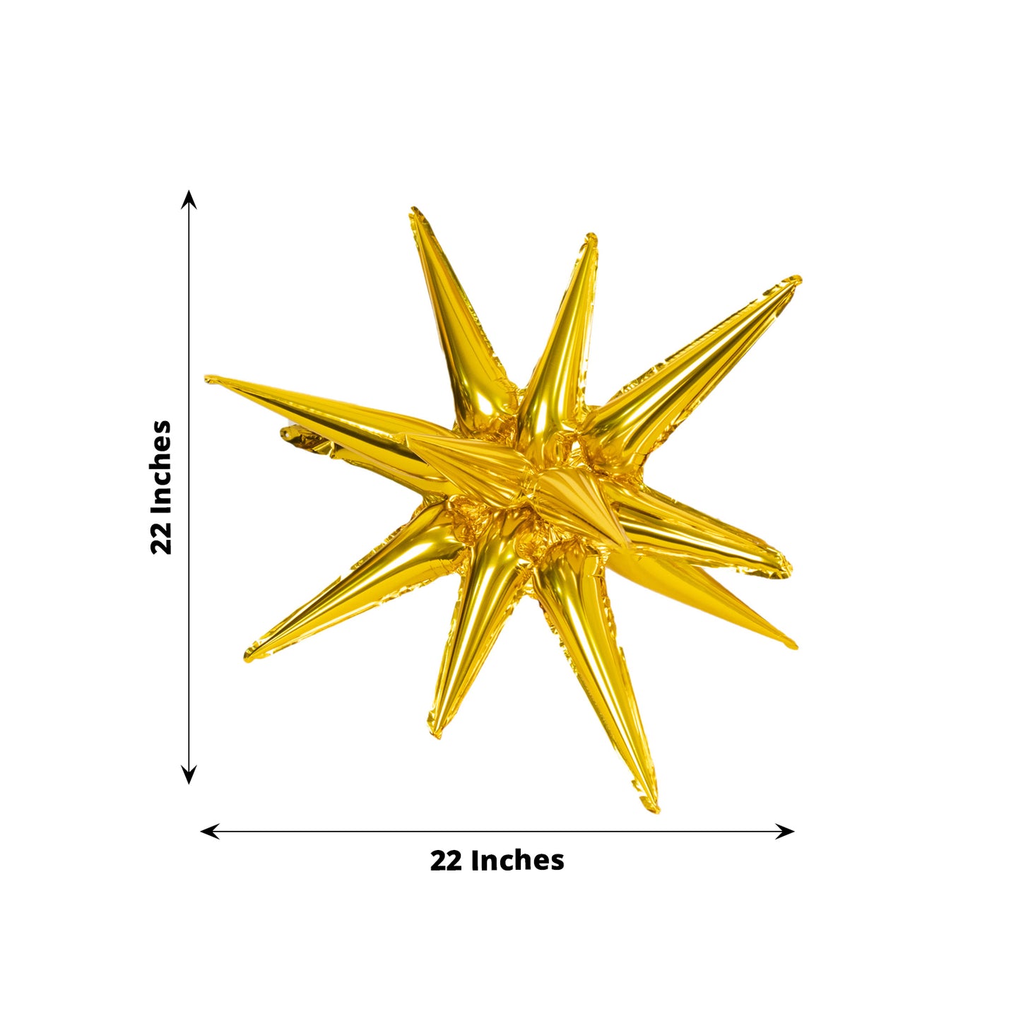 5 Pack Metallic Gold 14-Point Starburst Mylar Foil Balloons, 22" Fireworks Star Explosion Party Balloons