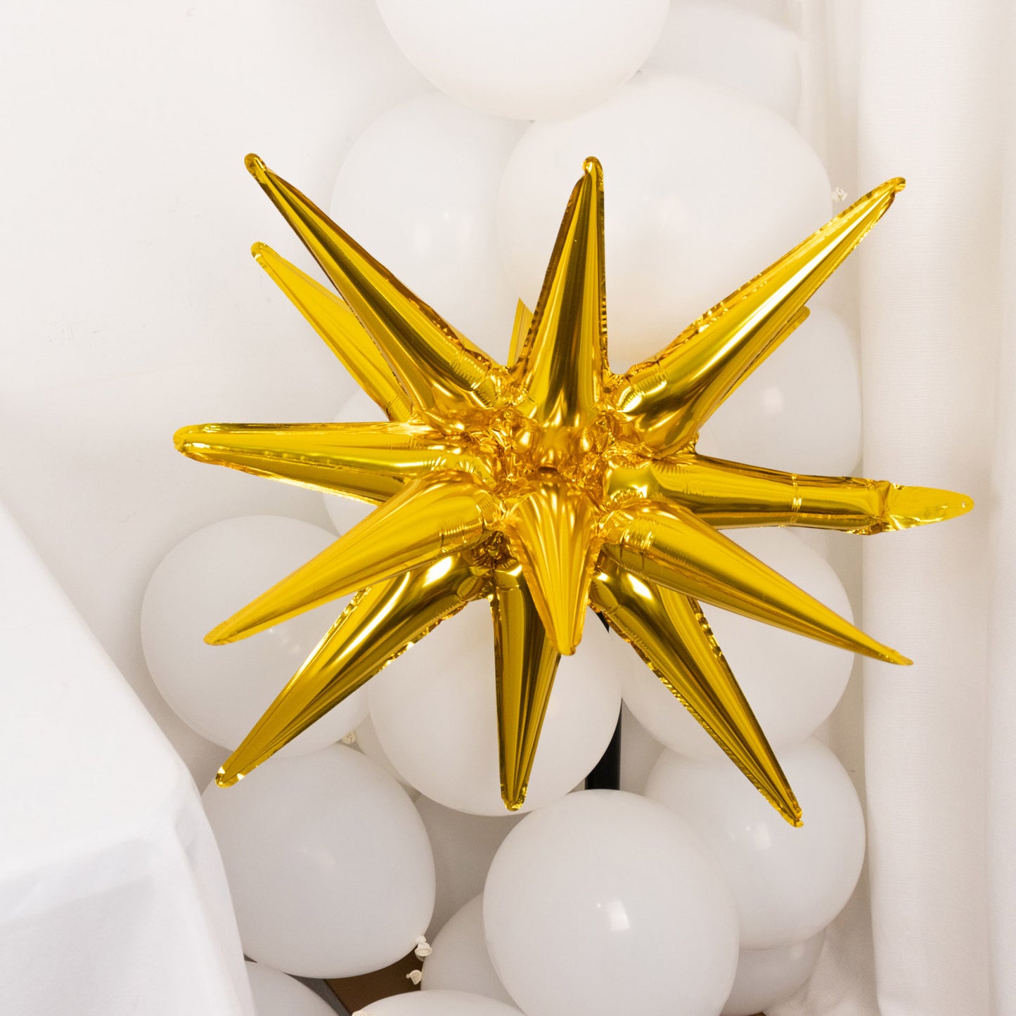 5 Pack Large Metallic Gold 14-Point Starburst Foil Balloons, 27" Fireworks Star Explosion Mylar Party Balloons