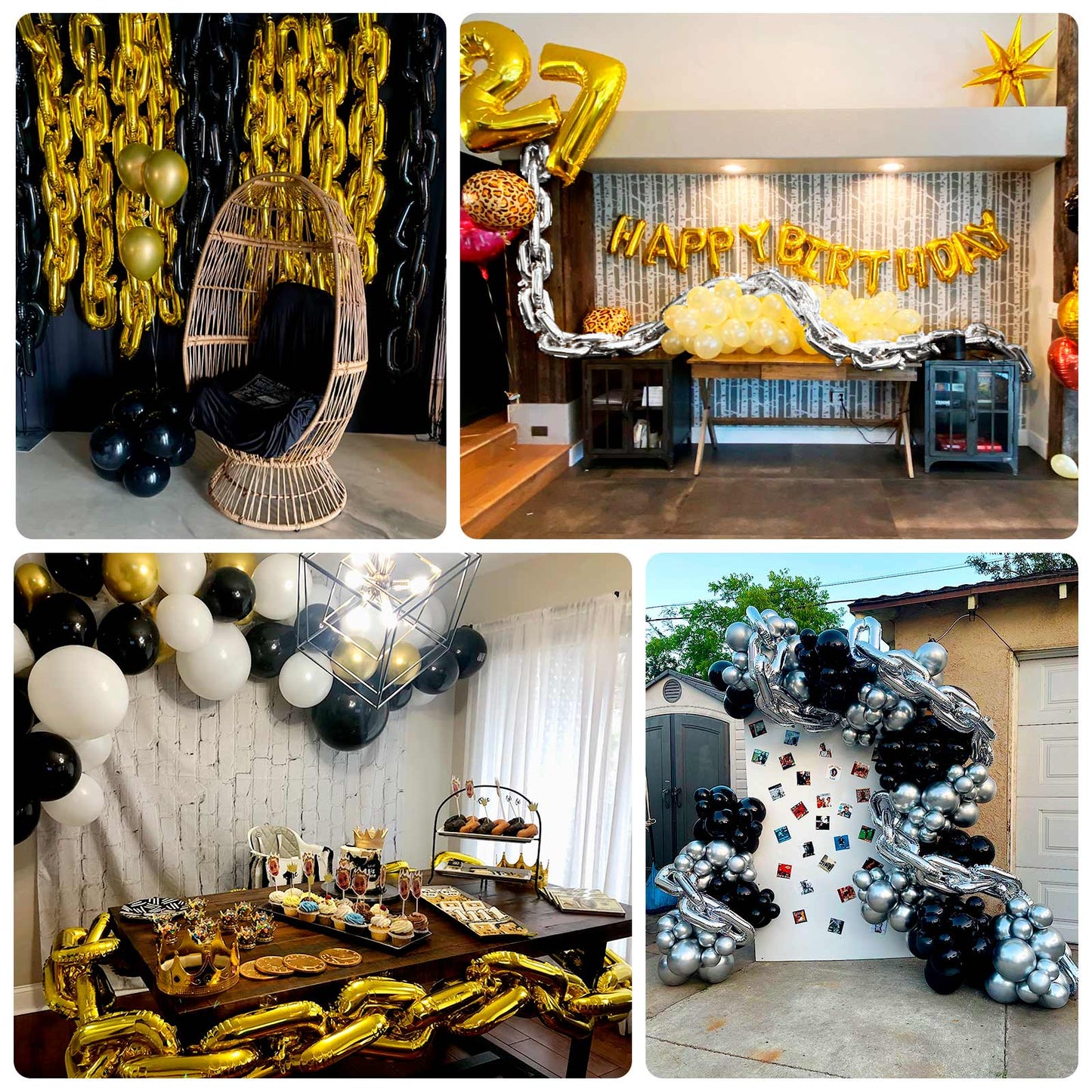 16ft Jumbo Chain Link Balloons, 30pack 8x12" Durable Foil Chain Balloons for 90s Hip Hop Party Decorations, Event Decor