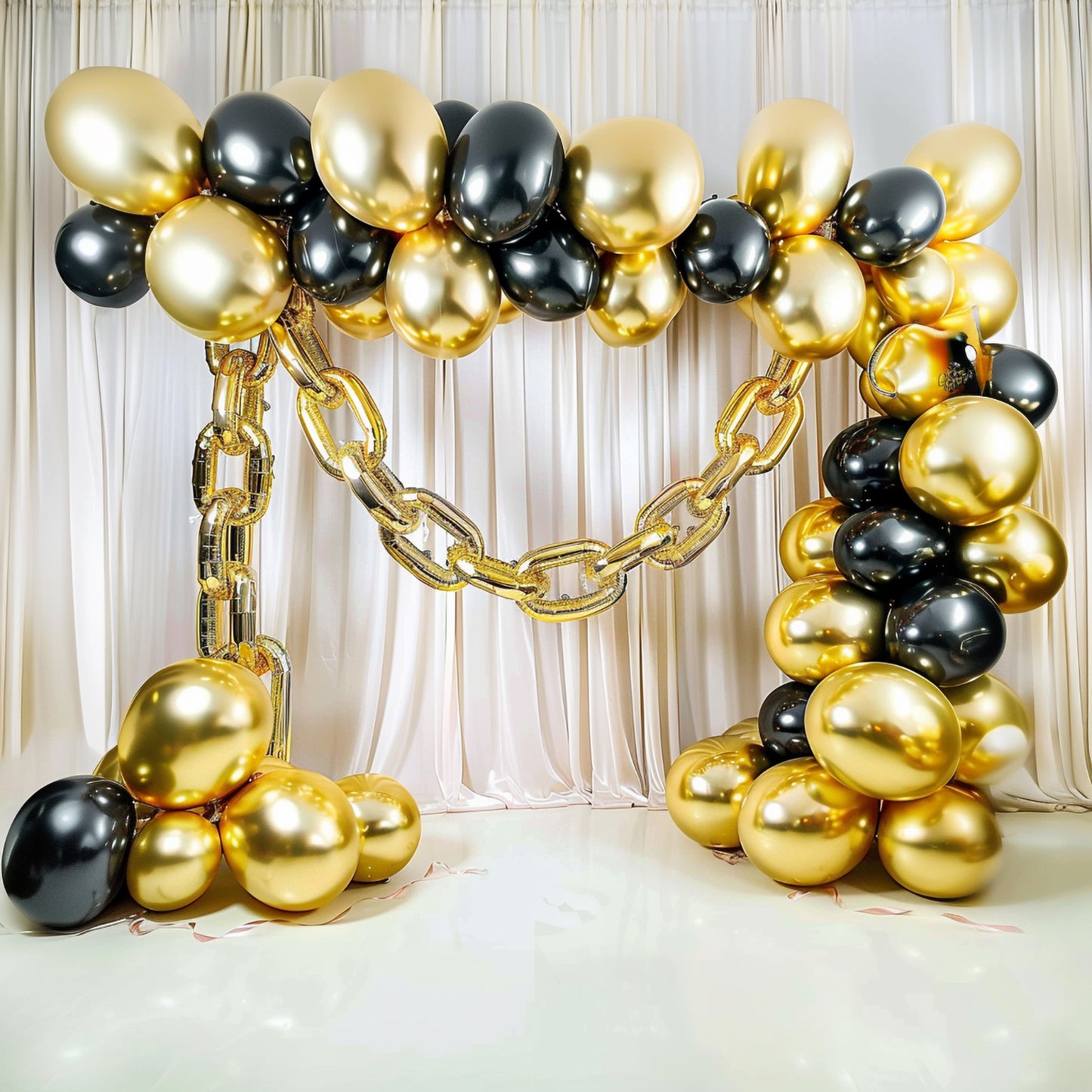 16ft Jumbo Chain Link Balloons in Gold, 30pack Durable Foil Chain Balloons for 90s Hip Hop Party Decorations, Event Decor