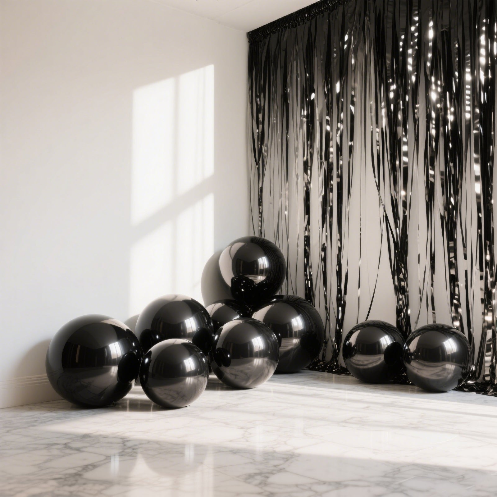 32" Metallic Black Sphere Balloons for party decorations.