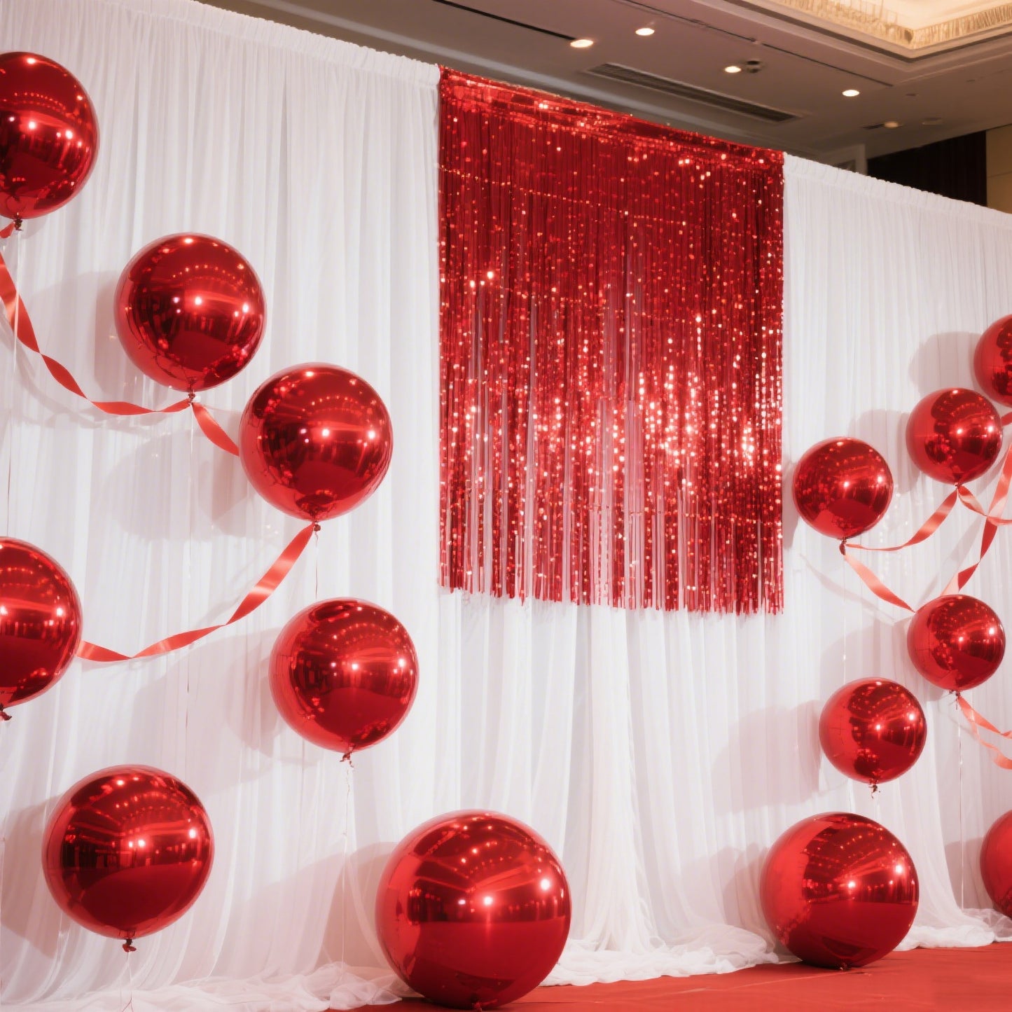32" metallic red sphere balloons for festive party decor.