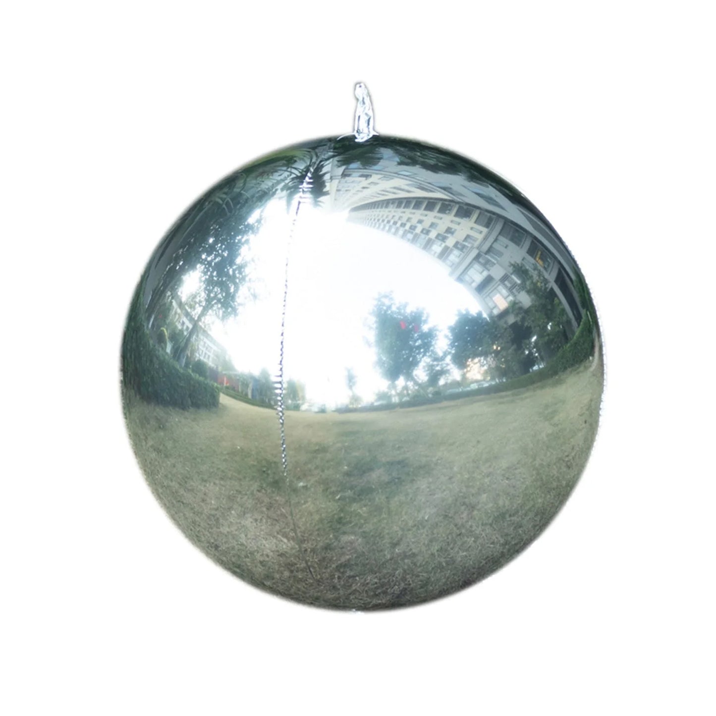 32" Metallic Silver Sphere Balloon for parties, suitable for helium or air filling.