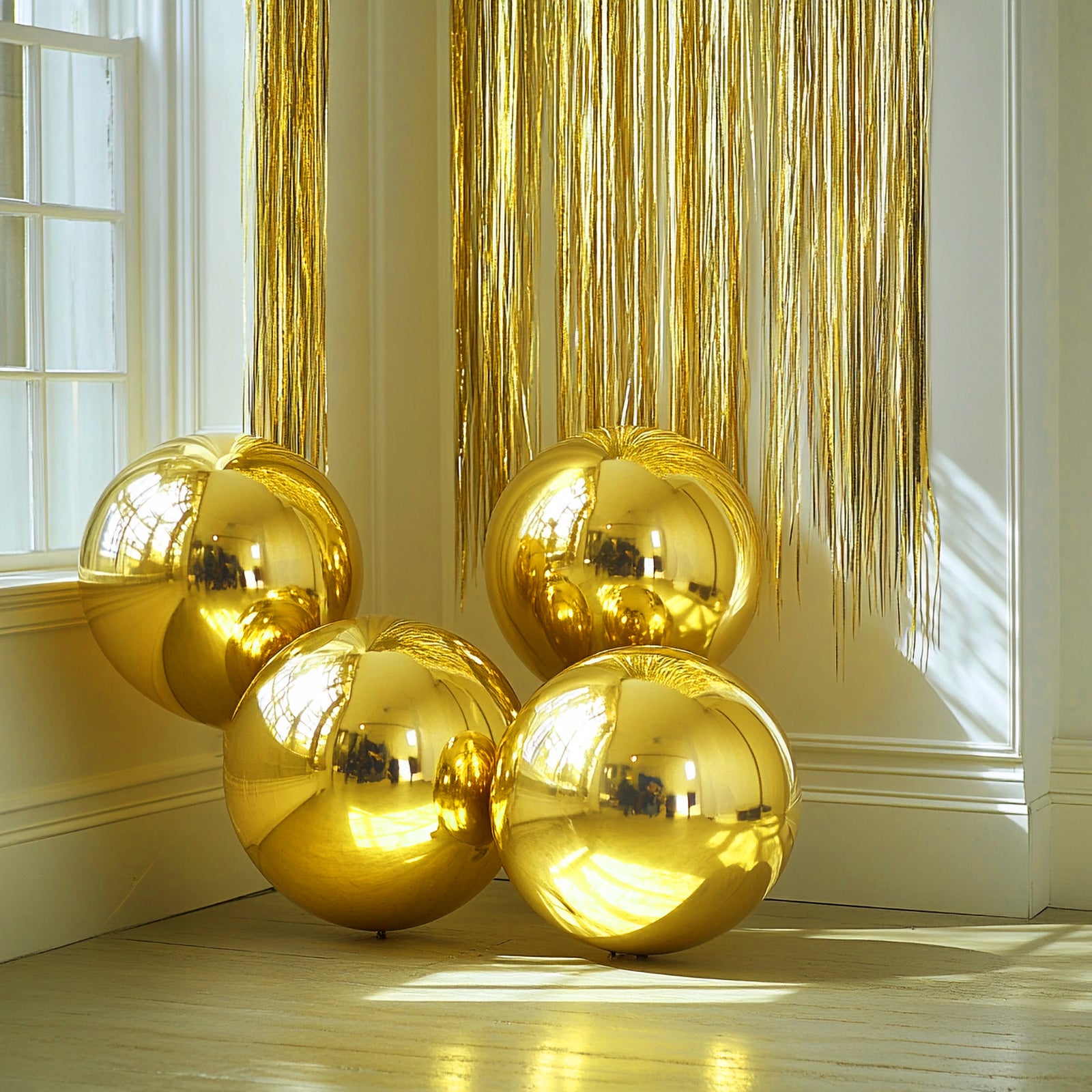 Metallic gold sphere balloons, 39" Mylar party supplies.