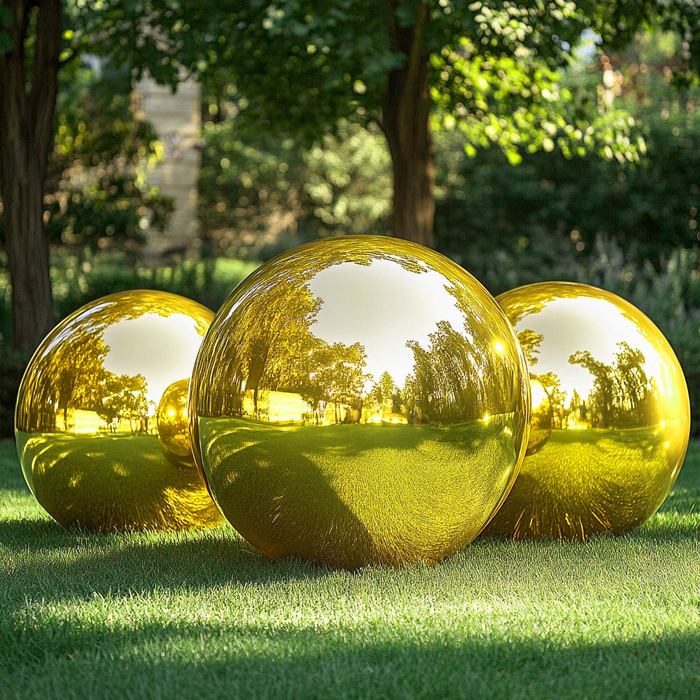 Metallic gold sphere balloons, 39" Mylar, perfect for parties.