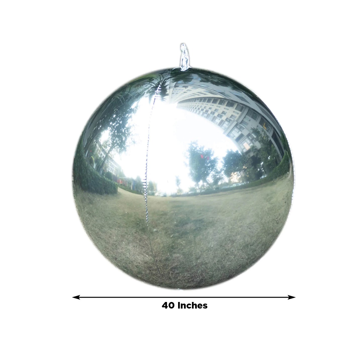 Metallic silver 39" sphere balloon, perfect for party decorations.