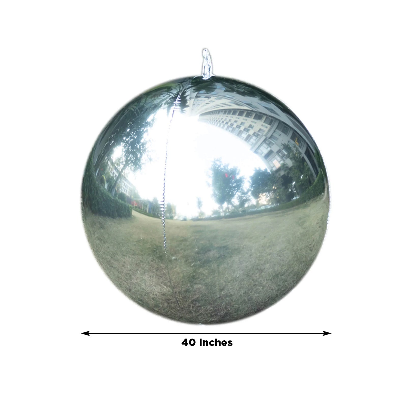 Metallic silver 39" sphere balloon, perfect for party decorations.