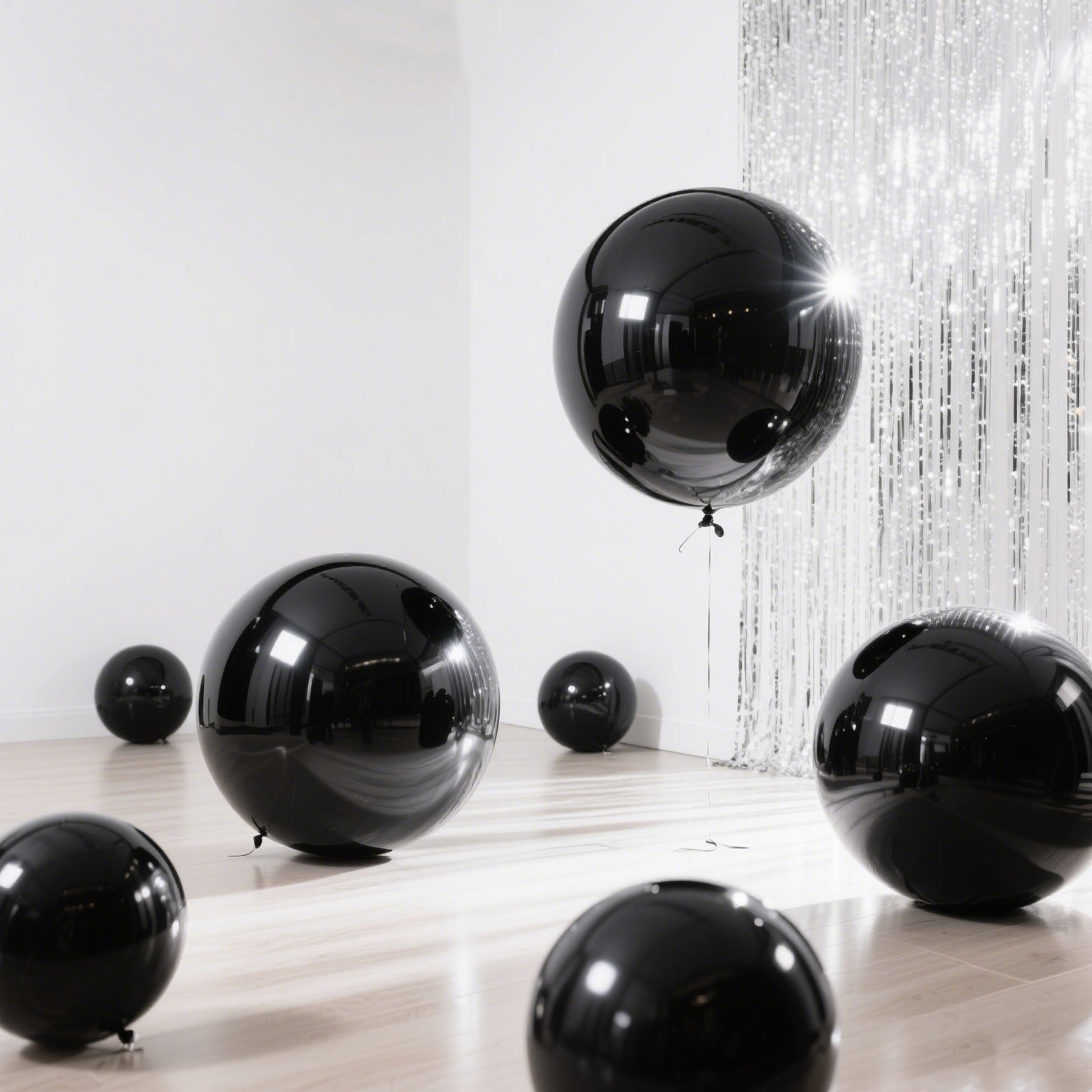 Metallic black sphere balloons for parties, 43" Mylar design.