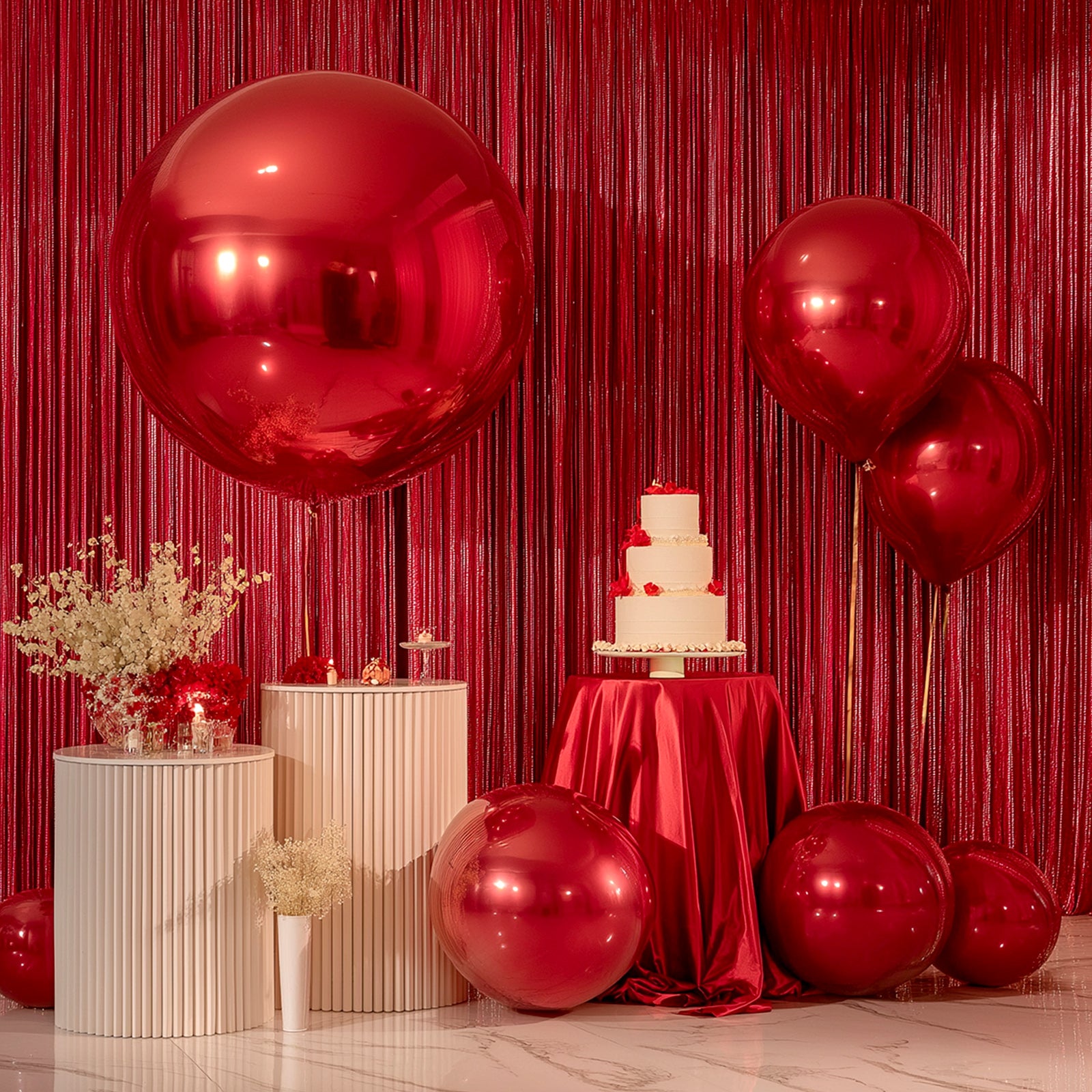 Metallic red sphere balloons for party decoration, 43" size.