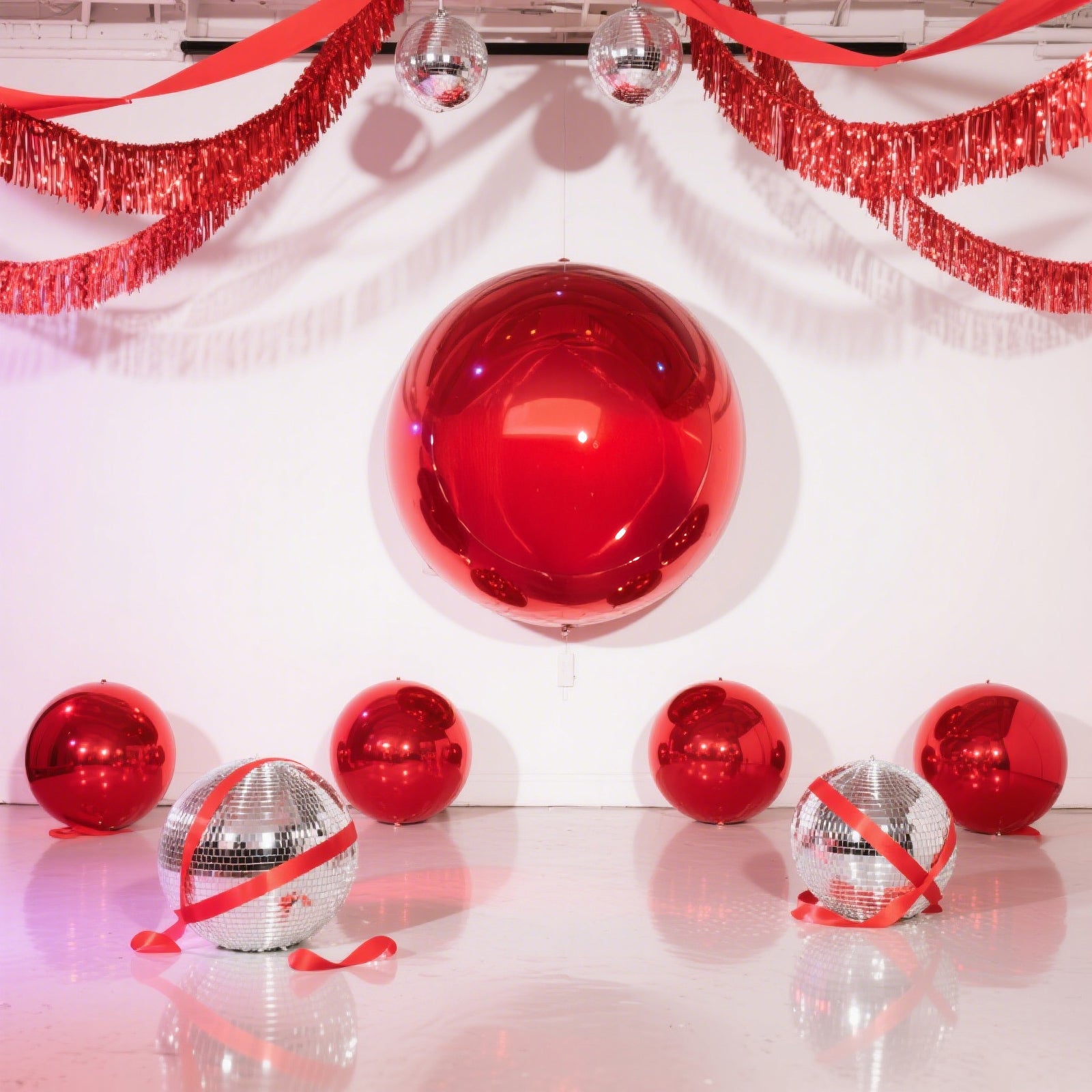 Metallic red sphere balloons, 43" Mylar party supplies, helium or air-filled.