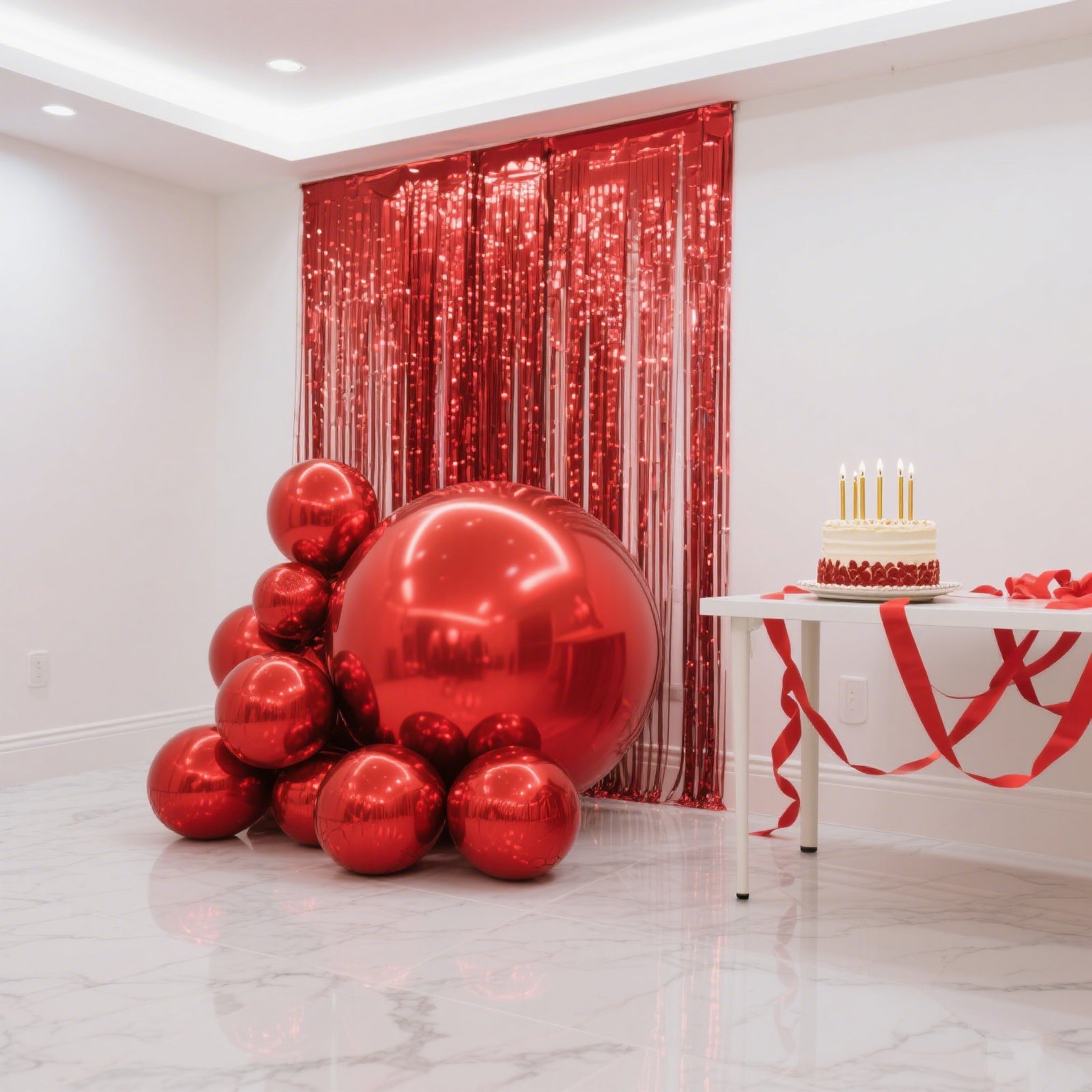 Metallic red sphere balloons, 43" mylar, ideal for parties and celebrations.