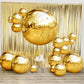 Metallic gold sphere balloons, 43" Mylar, for festive party decorations.