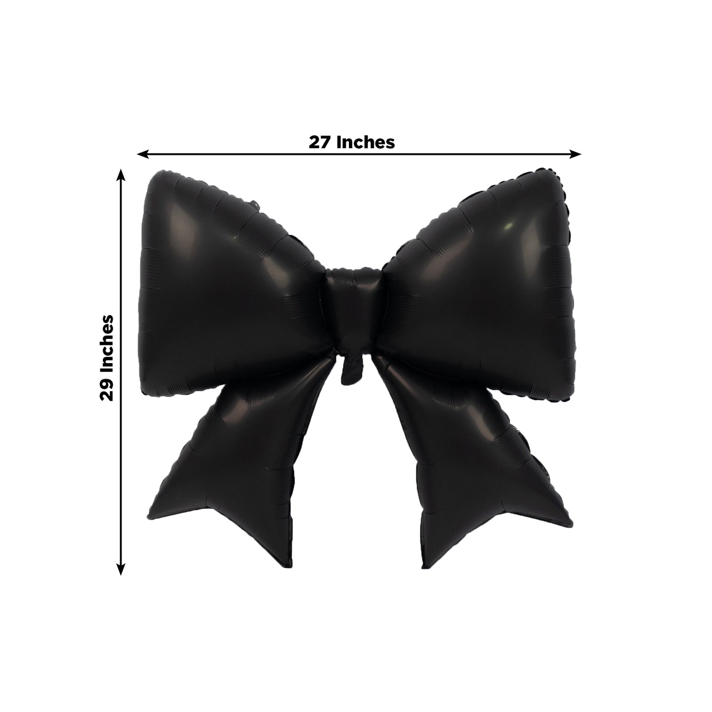 Matte black giant decorative foil bow balloon, 29" x 27", perfect for events.