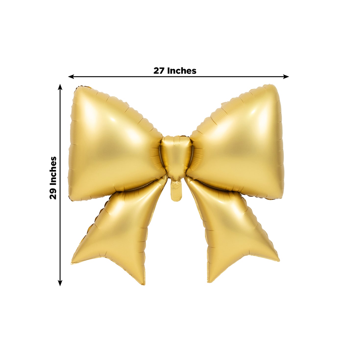Matte gold giant decorative foil bow balloon, 29″ x 27″ for events and photo booths.