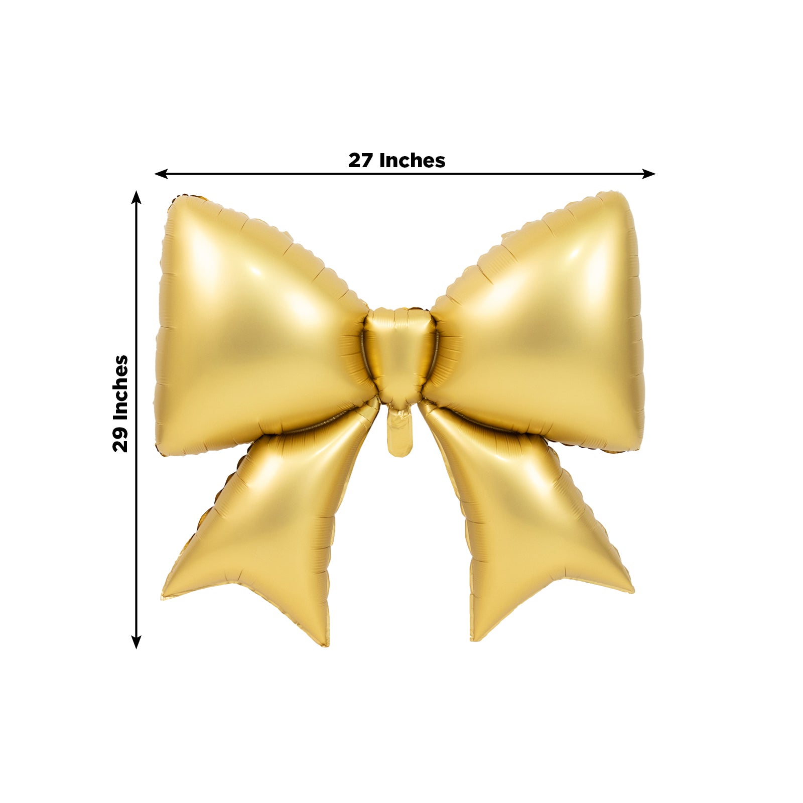 Matte gold giant decorative foil bow balloon, 29″ x 27″ for events and photo booths.