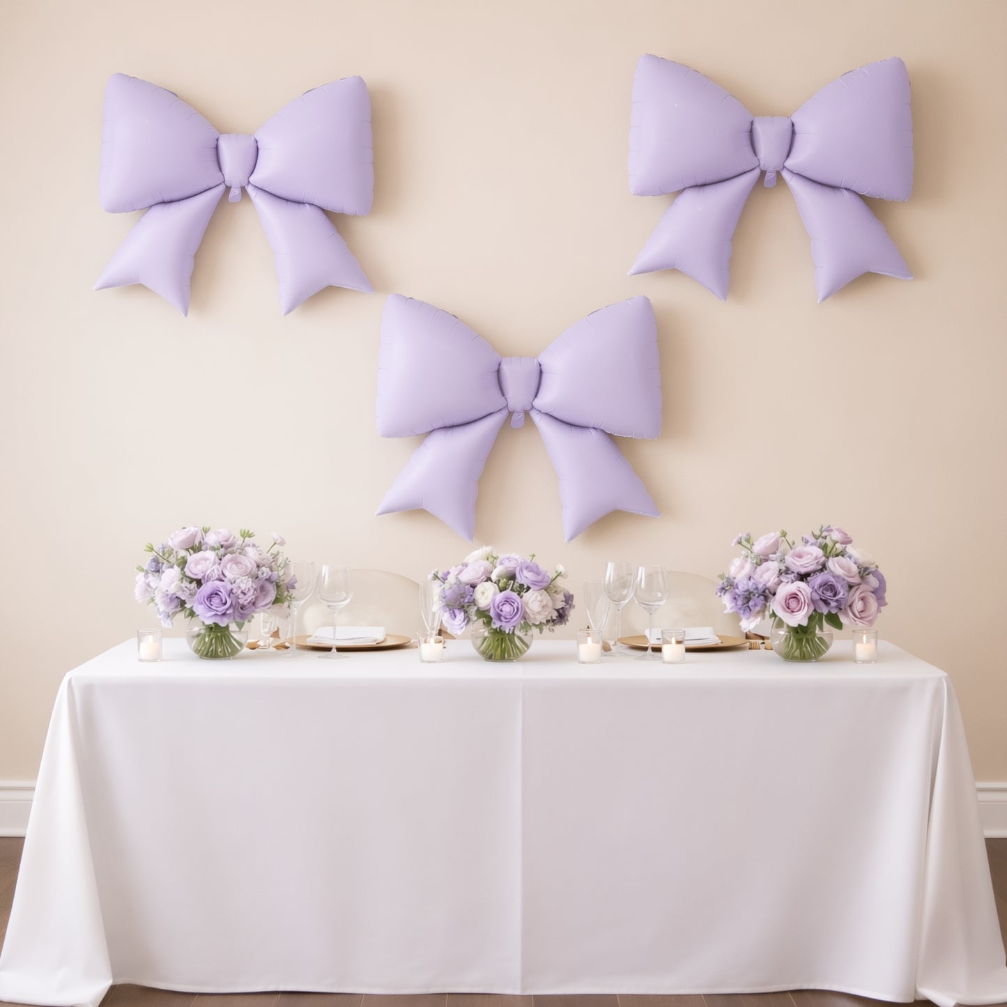 Matte lavender lilac decorative foil bow balloons for event styling.