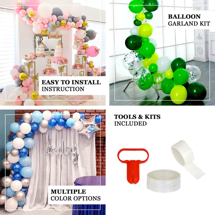 Dusty rose and white balloon garland arch party kit with clear balloons.