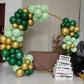 Gold and green balloon arch garland decoration.