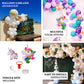 Turquoise, purple, and pink unicorn balloon garland arch kit for celebrations.