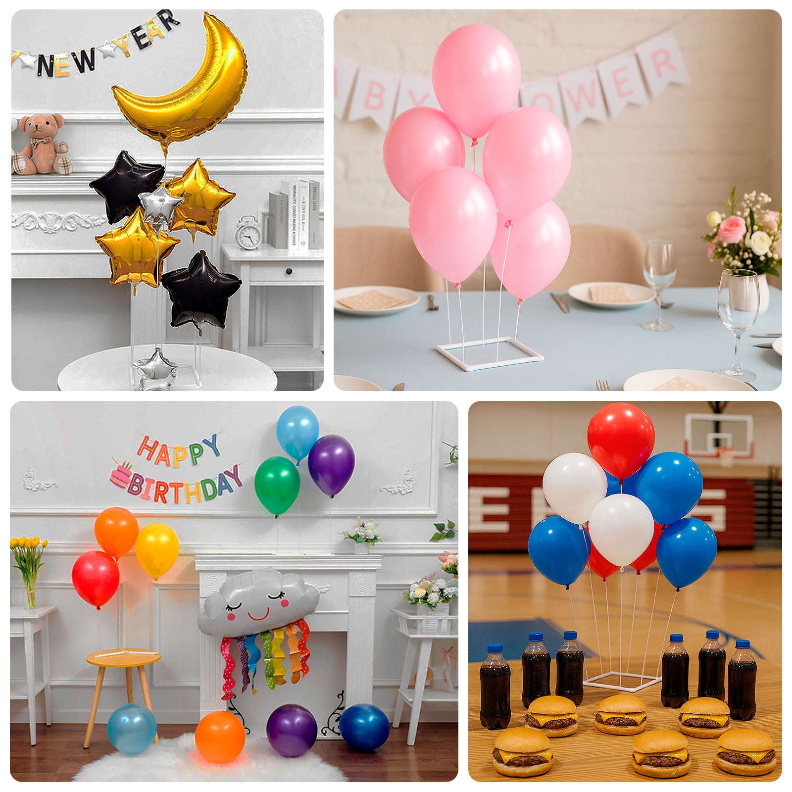 White plastic balloon column stands for DIY balloon tower centerpieces.