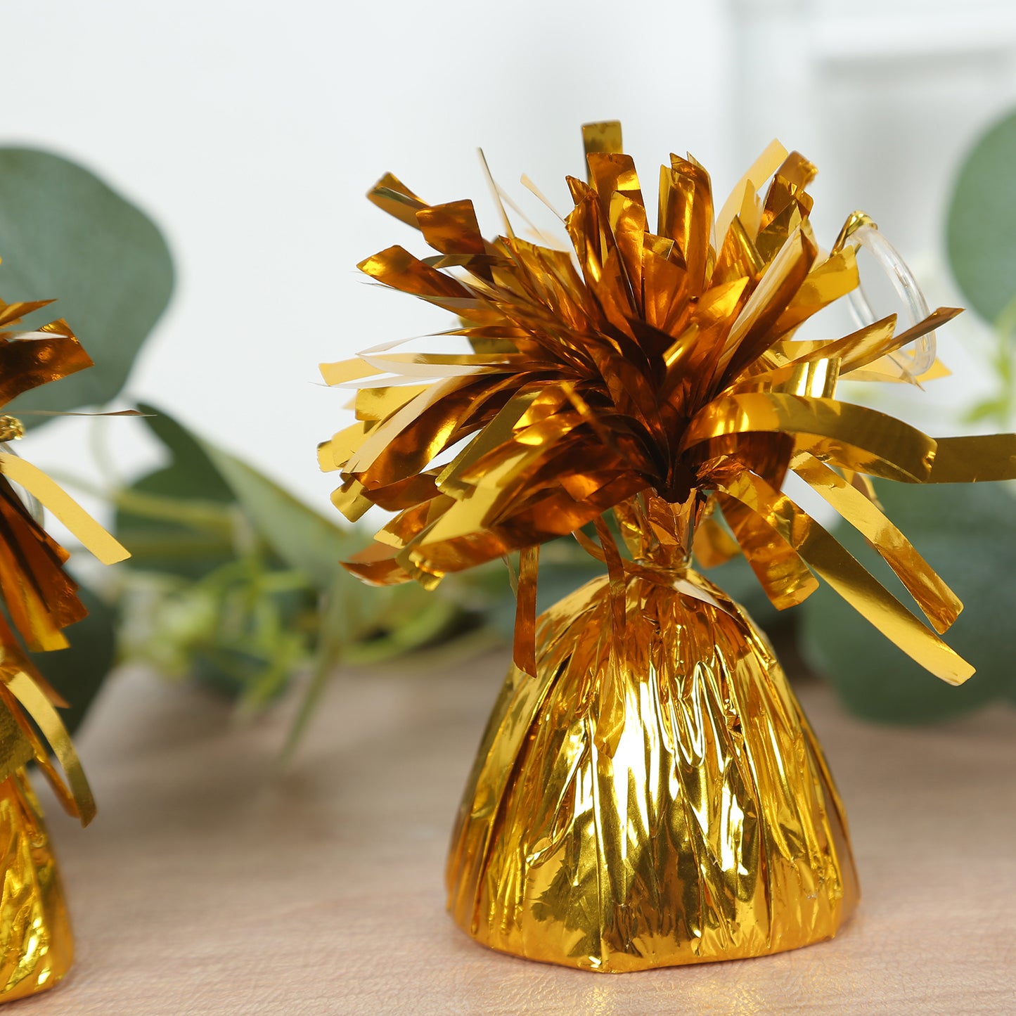 12 Pack 5" Metallic Gold Foil Tassel Top Party Balloon Weights, 5.5oz