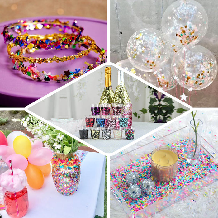Metallic hot pink chunky confetti glitter for arts and crafts.