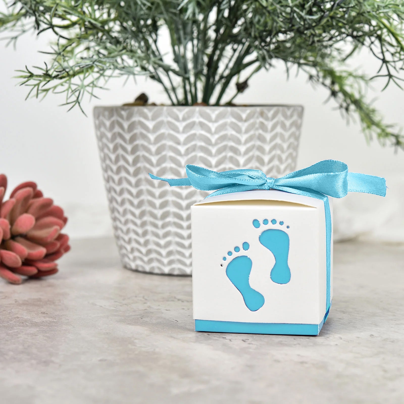 25 Pack 2 Inch Baby Shower Party Favor Blue Footprint Candy Gift Boxes 