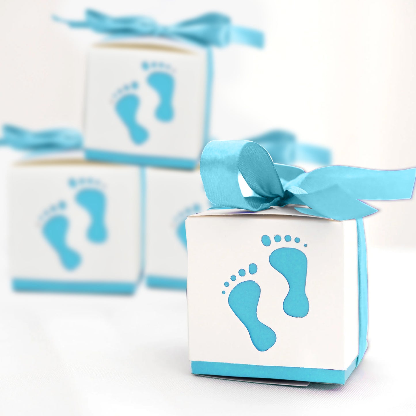 25 Pack 2 Inch Baby Shower Party Favor Blue Footprint Candy Gift Boxes 