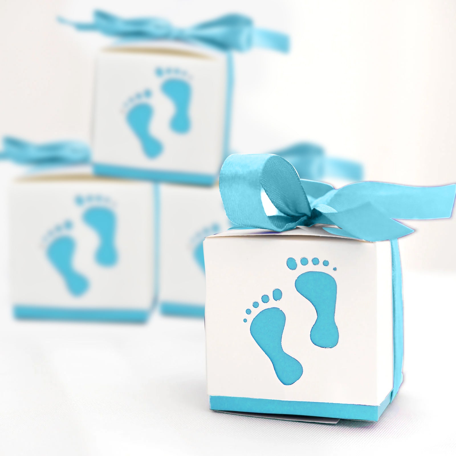 25 Pack 2 Inch Baby Shower Party Favor Blue Footprint Candy Gift Boxes 