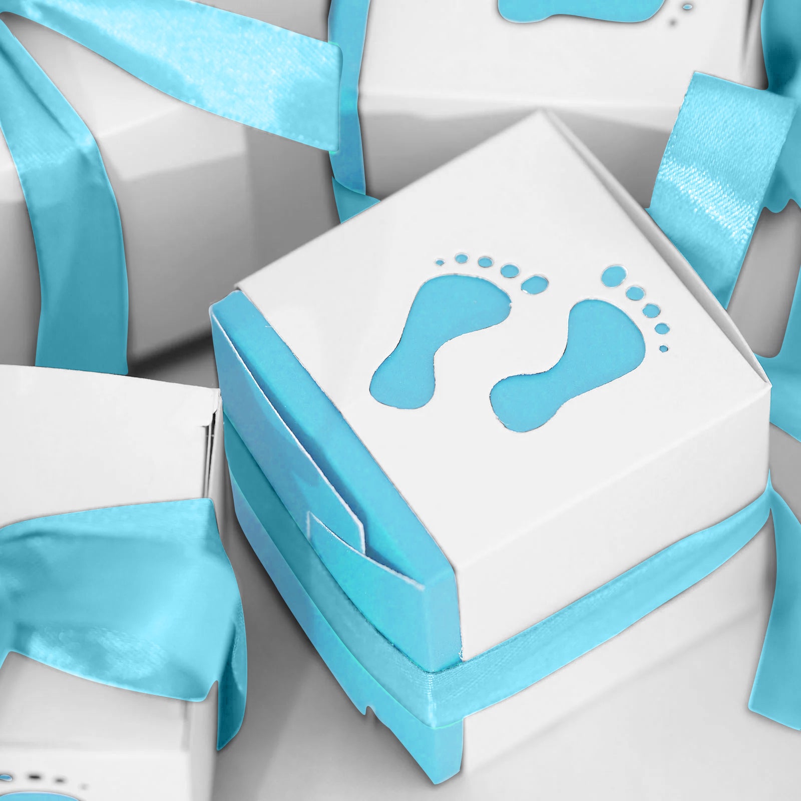 25 Pack 2 Inch Baby Shower Party Favor Blue Footprint Candy Gift Boxes 