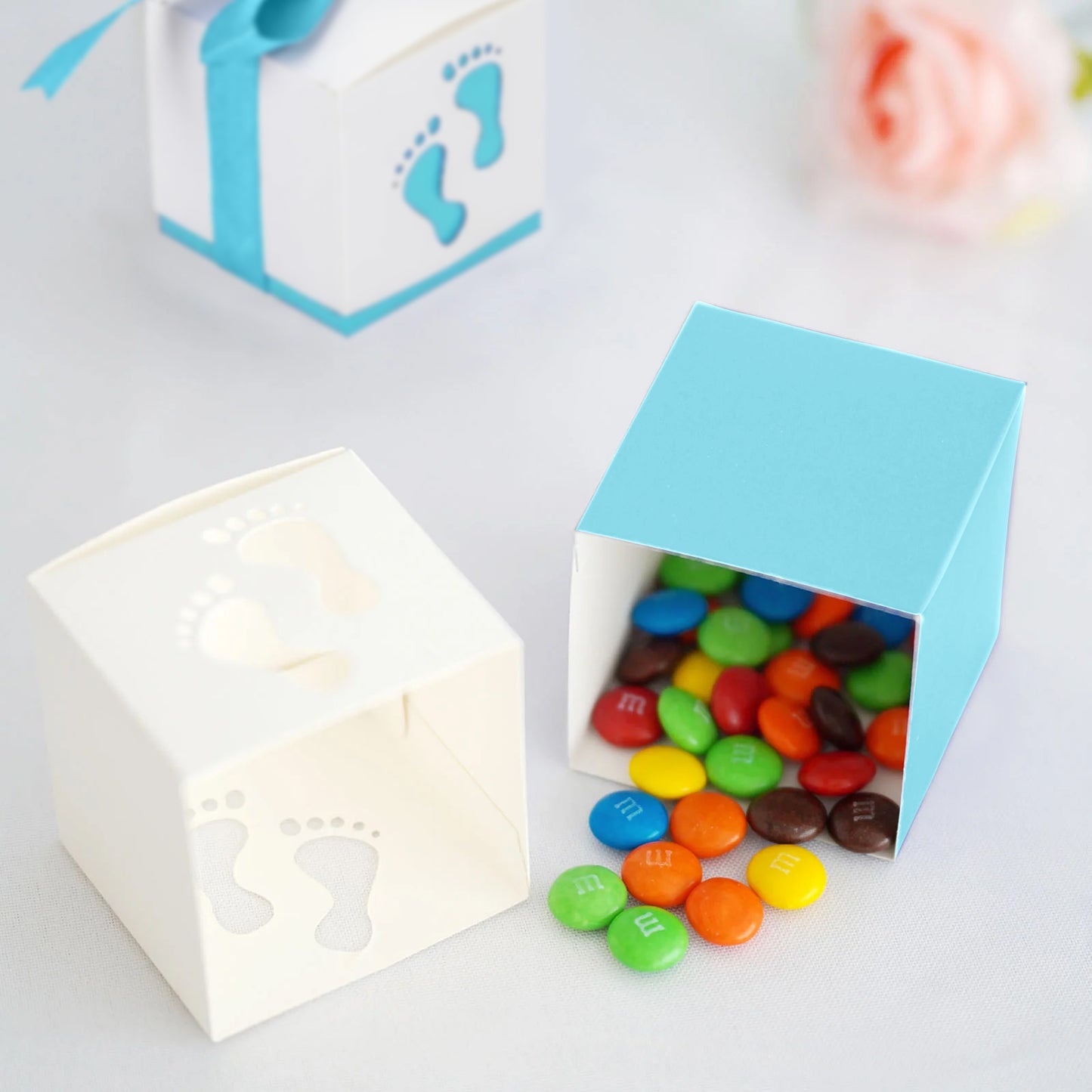 25 Pack 2 Inch Baby Shower Party Favor Blue Footprint Candy Gift Boxes 