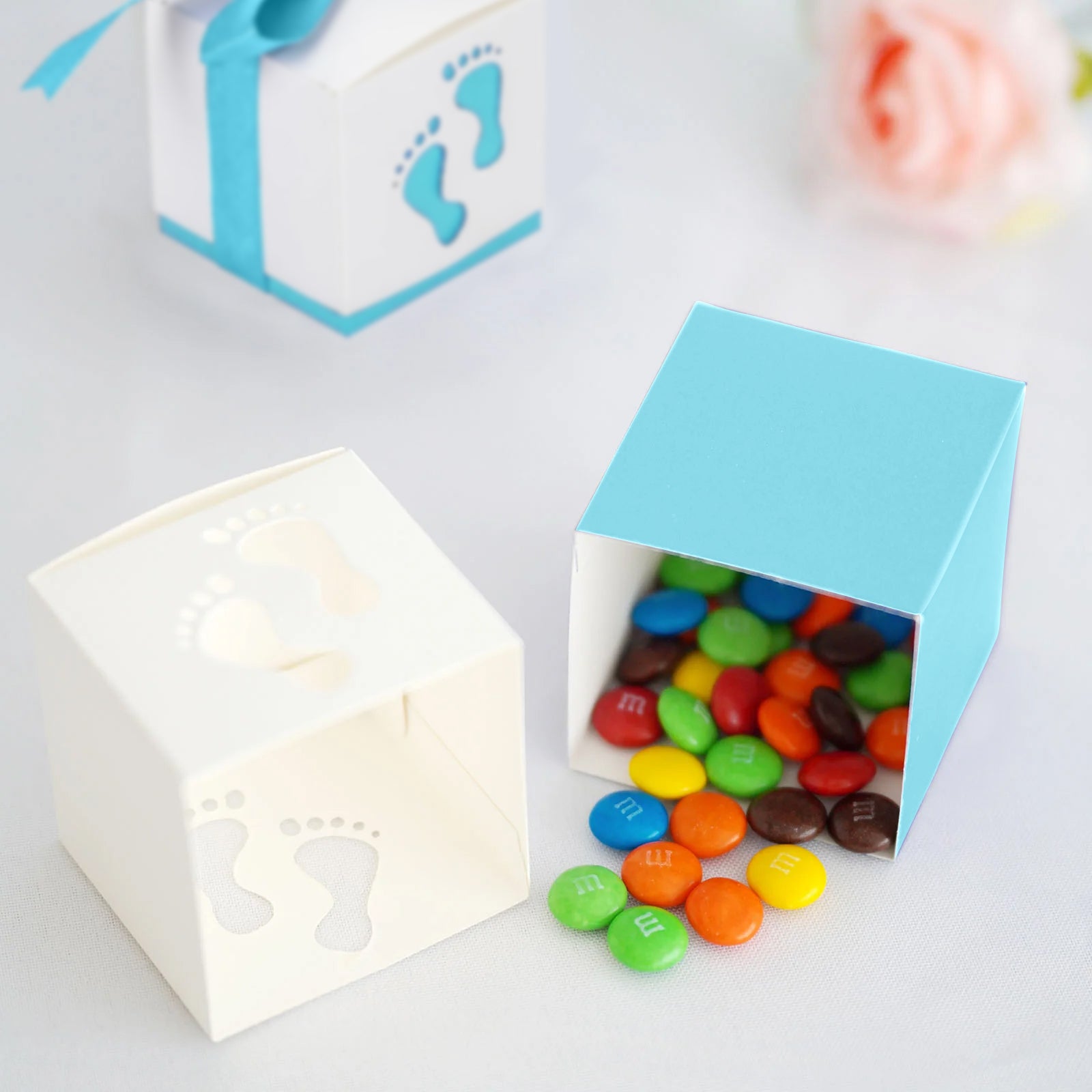 25 Pack 2 Inch Baby Shower Party Favor Blue Footprint Candy Gift Boxes 