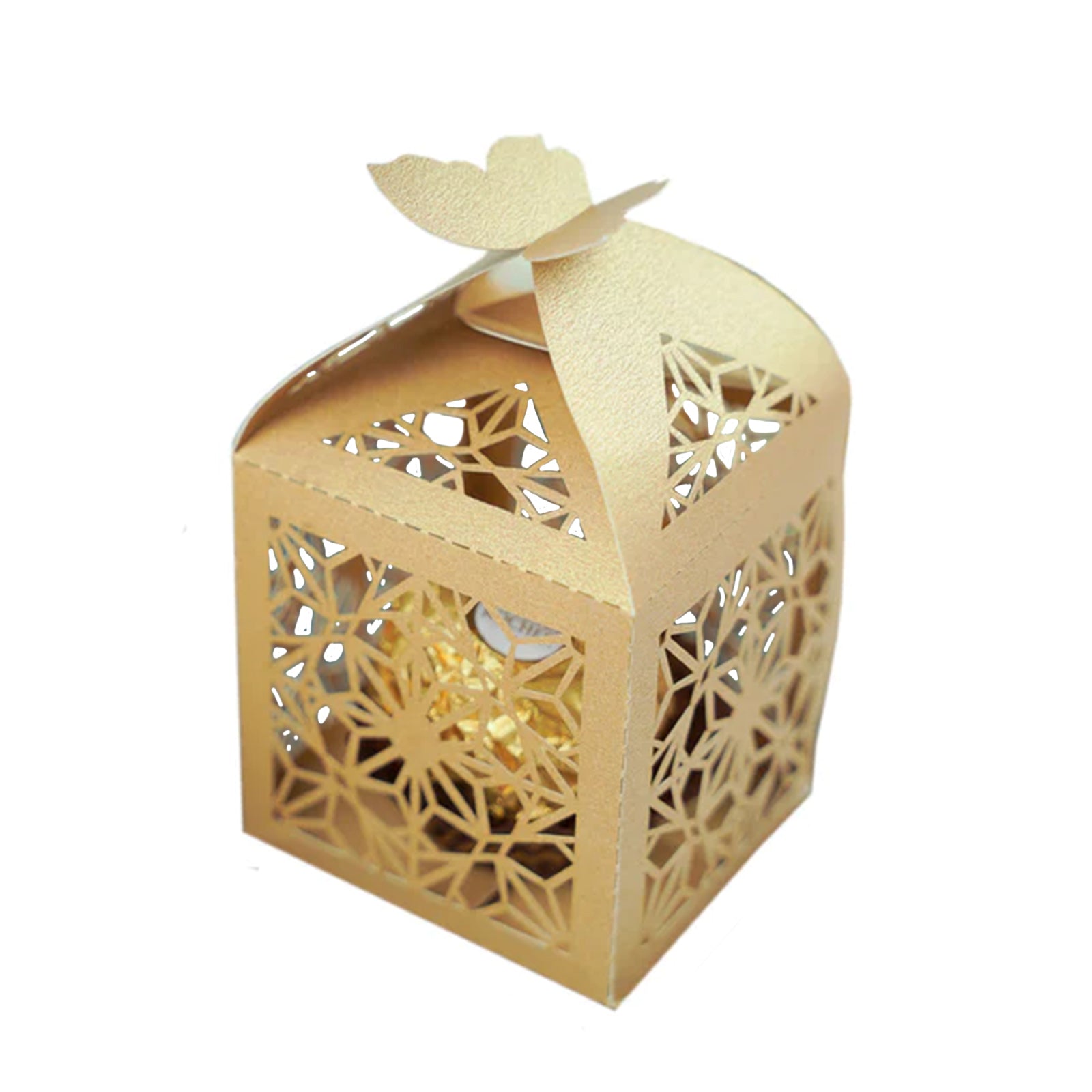 Gold Butterfly Lace Favor Boxes - 25 Pack | tcflinen.com