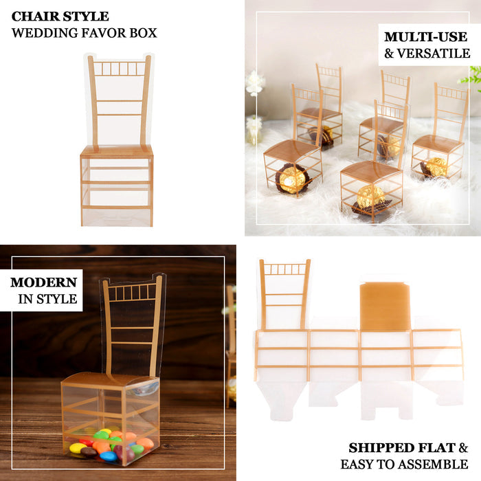 Clear and Gold Chiavari Chair-Shaped Candy Gift Boxes - 25 Pack