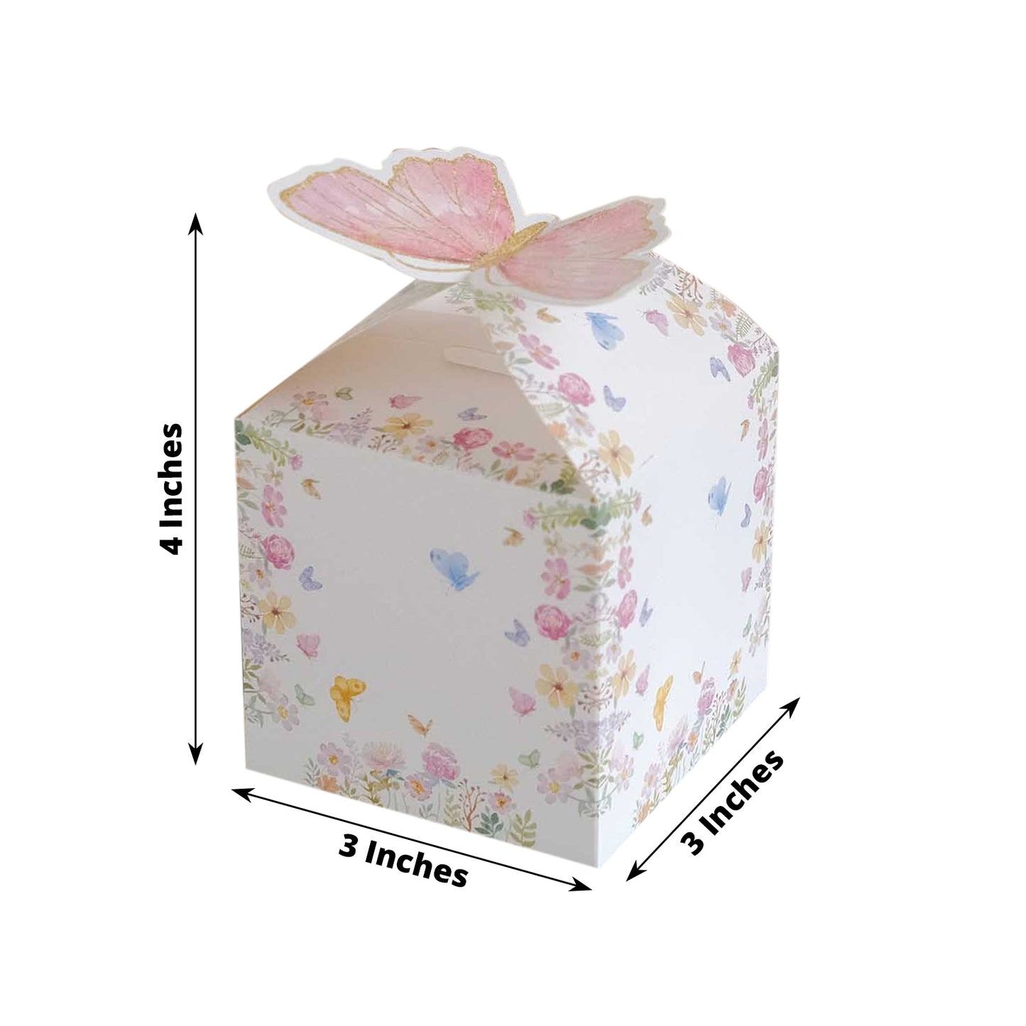 25 Pack White Pink Glitter Butterfly Top Candy Gift Boxes, 3"x4" Spring Floral Party Favor Boxes