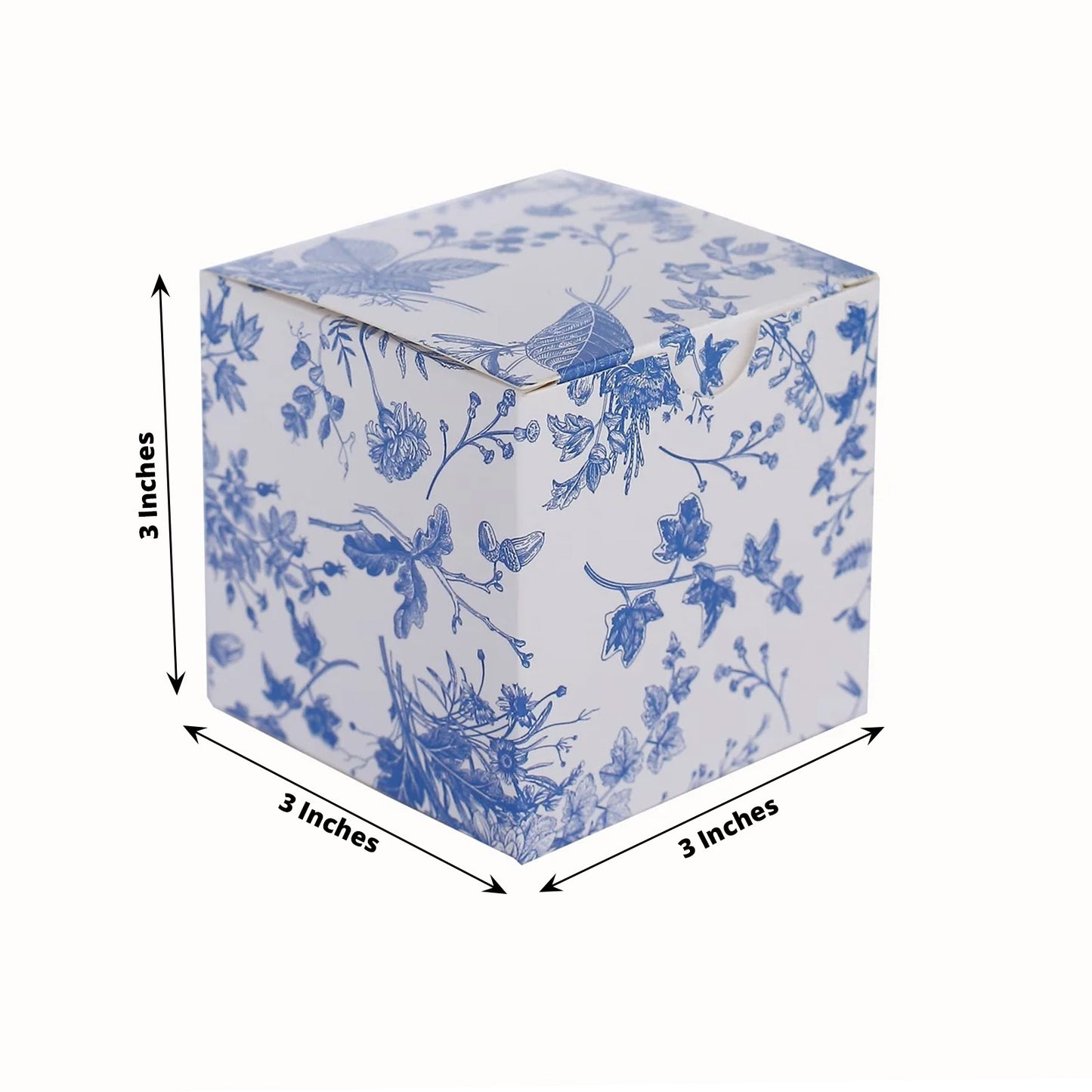 25 Pack White Blue Paper Favor Boxes in French Toile Pattern, Cardstock Party Shower Candy Gift Boxes - 3"x3"x3"