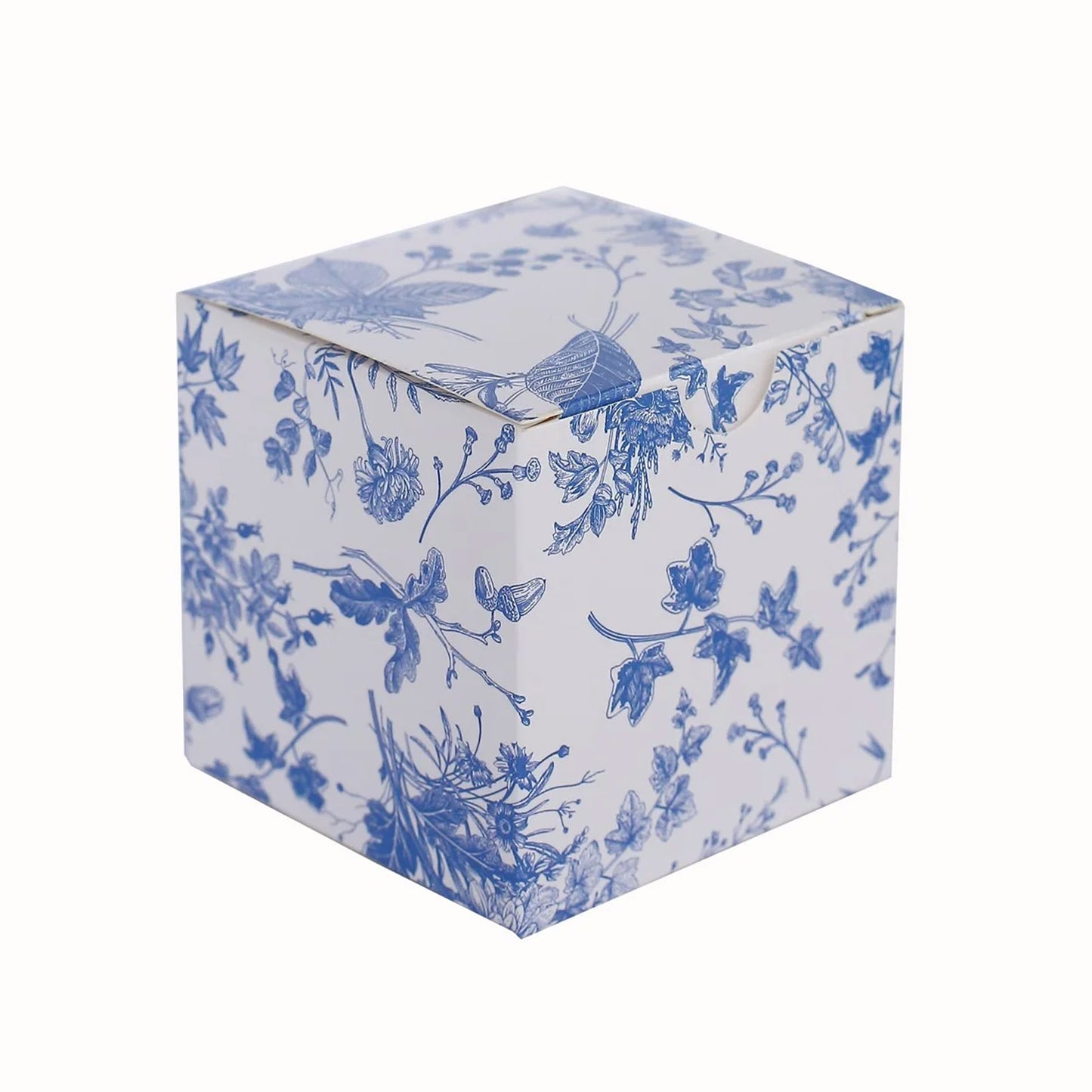 25 Pack White Blue Paper Favor Boxes in French Toile Pattern, Cardstock Party Shower Candy Gift Boxes - 3"x3"x3"